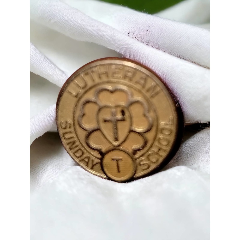 Amazing antique Lutheran Sunday school pin